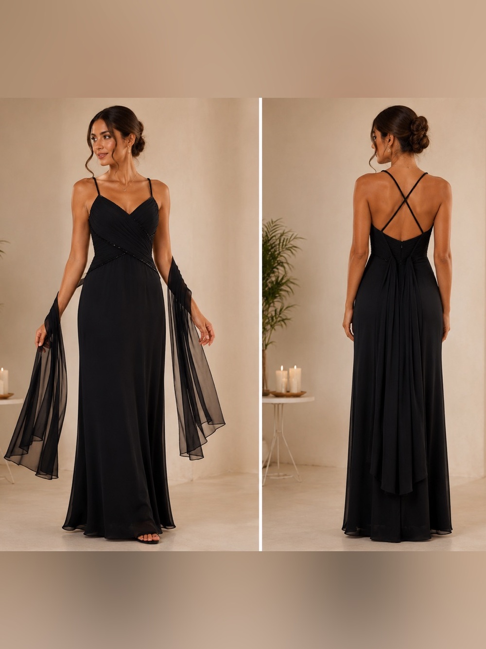 JS Boutique Gown prom Wedding Black Long Cocktail Spaghetti Strap Dress Size 4